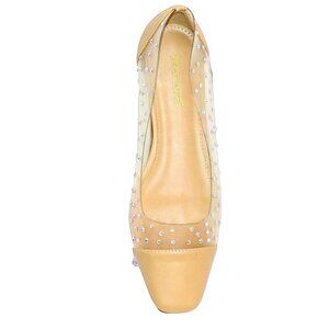 WOMEN'S CLEAR & NUDE FLATS WITH IRIDESCENT CRYSTALS & SQUARED TOE - SIZE 8.5